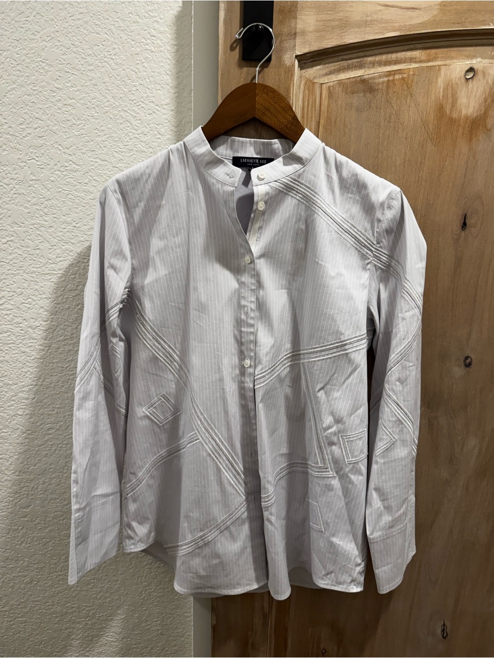 Lafayette 148 New York White Pinstripe Geometric Button Up Shirt
